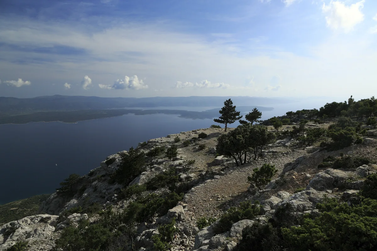 Rocky slopes of Vidova Gora looking towards the Adriatic and Hvar